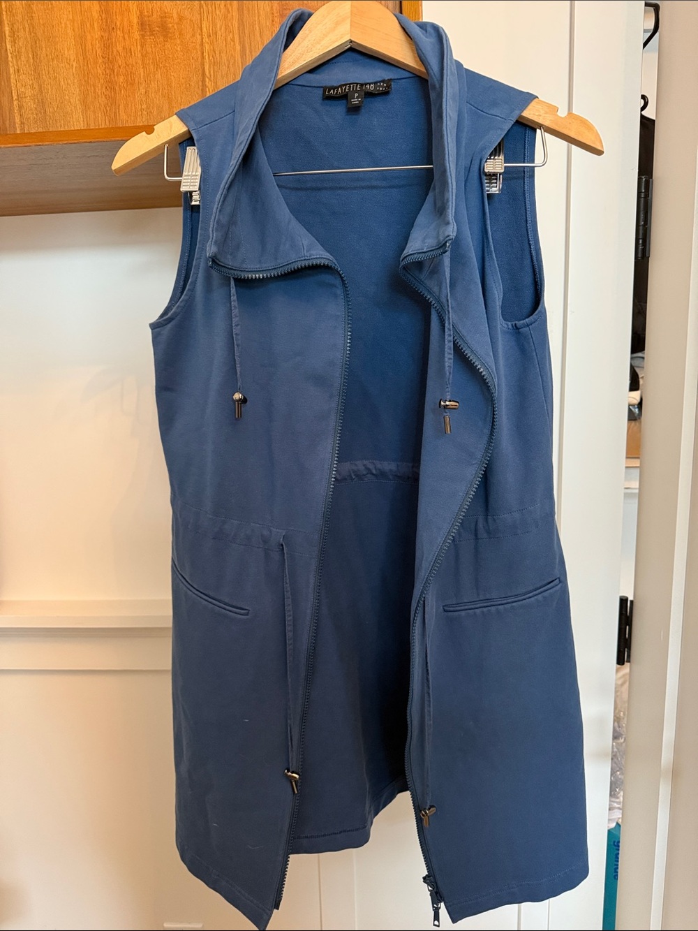 Lafayette 148 New York Hooded Sleeveless Vest in Dusty Blue
